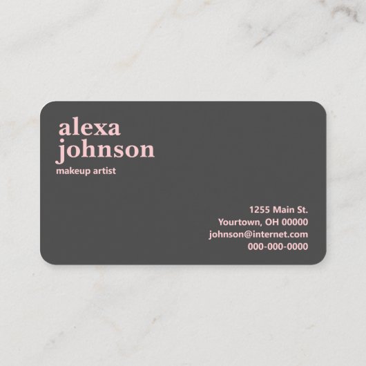 Graue und rosafarbene Farbe Visitenkarte (Rückseite)