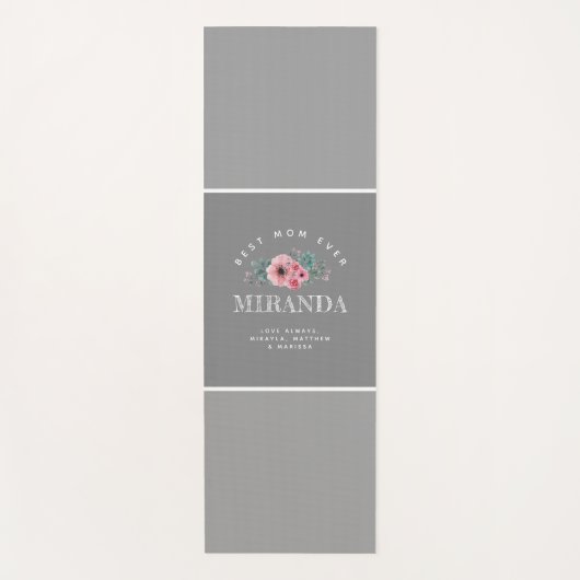 Graue und rosafarbene Monogramm Beste Mama je Pers Yogamatte (Vorderseite)