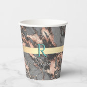 Graue und Rose Gold-Marmor, Gold-Bar, Name & Monog Pappbecher (Vorderseite)