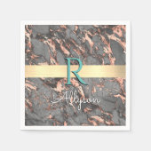 Graue und Rose Gold-Marmor, Gold-Bar, Name & Monog Serviette (Vorderseite)
