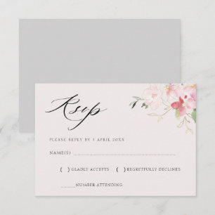 graue und roséfarbene Floral Gold-RSVP-Karte RSVP Karte