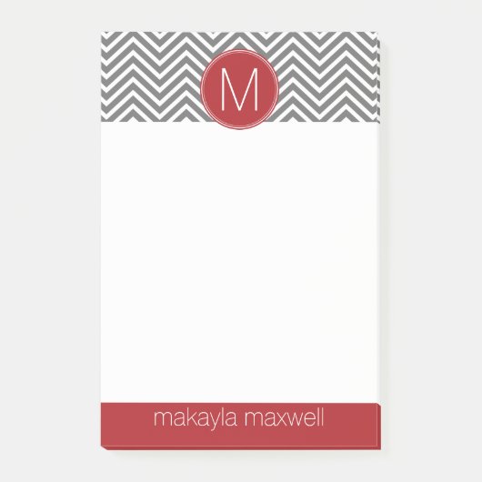 Graue und rote Chevronen mit benutzerdefinierter M Post-it Klebezettel (Vorderseite)