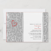 Graue und rote Grunge Herz für Hochzeiten Einladung (Vorderseite)