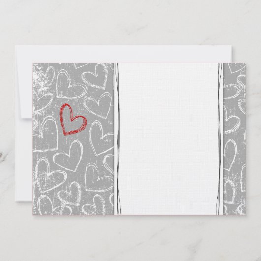 Graue und rote Grunge Herz für Hochzeiten Einladung (Rückseite)