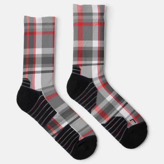 Graue und rote Kariert Socken (Rechts)