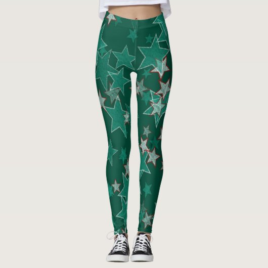 Graue und rote Sterne Leggings (Vorderseite)