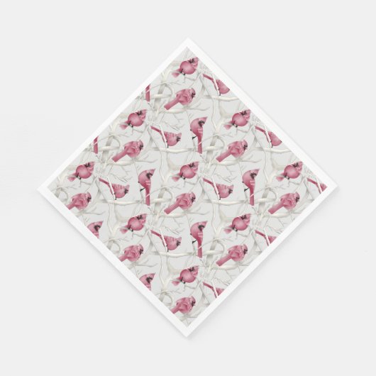 Graue und rote Weihnachtsvögel im Kardinal Serviette (Ecke)