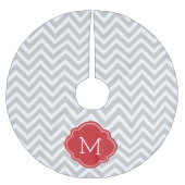 Graue und rote Zickzack Monogramm Polyester Weihnachtsbaumdecke (Vorderseite)