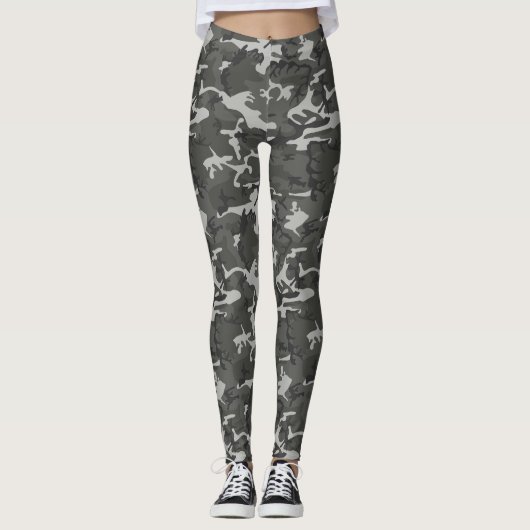 Graue und schwarze Camouflage-Strumpfhosen Leggings (Vorderseite)