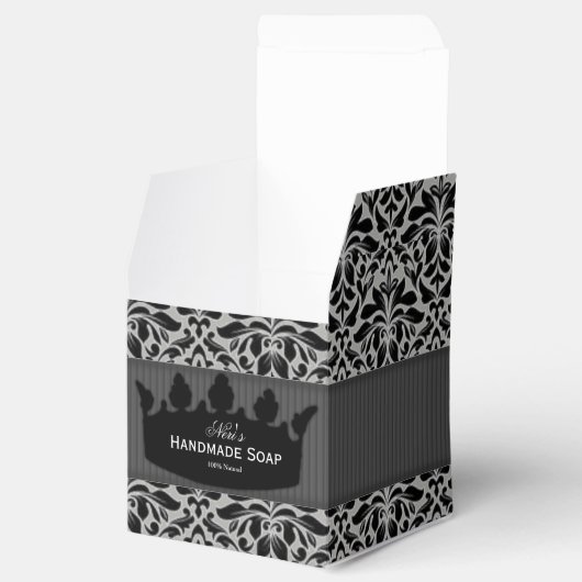 Graue und schwarze Damasken, handgefertigte Seife Geschenkschachtel (Geöffnet)