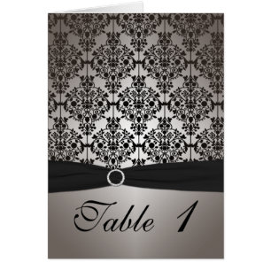 Graue und schwarze Damast-Tischnummer-Karte
