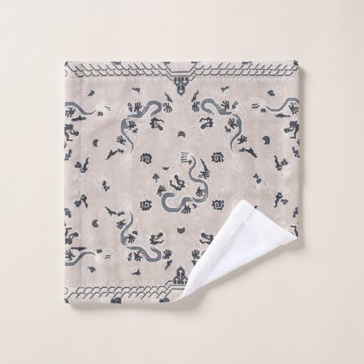 Graue und schwarze Deko Dragon Art Badhandtuch Set (Waschlappen)