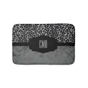 Graue und schwarze Leopardenmuster DIY Monogramm Badematte