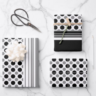 Graue und schwarze Polka Dots Geschenkpapier Set
