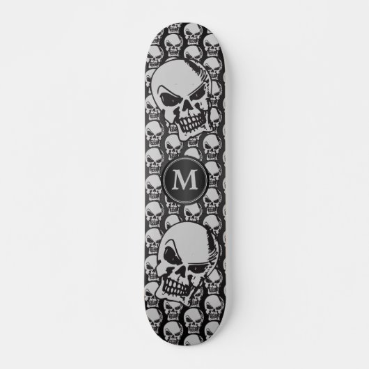 Graue und schwarze Schädelköpfe - Monogramm Skateboard (Vorne)