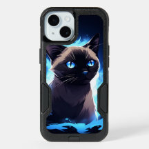 Graue und schwarze Siamkatze auf Electric Blue
