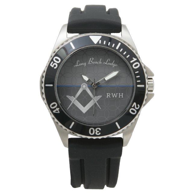 Graue und schwarze Sporty Monogram Masonic Watch Armbanduhr (Vorderseite)