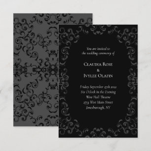 Graue und schwarze Swirl Gothic Wedding Einladung