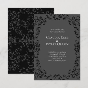 Graue und schwarze Swirl Gothic Wedding Einladung