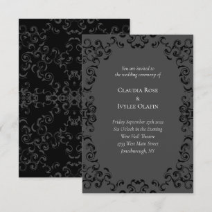 Graue und schwarze Swirl Gothic Wedding Einladung