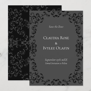 Graue und schwarze Swirl Gothic Wedding Einladung