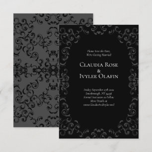 Graue und schwarze Swirl Gothic Wedding Einladung
