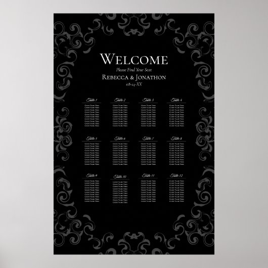 Graue und schwarze Swirl Gothic Wedding Poster (Vorne)
