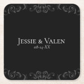 Graue und schwarze Swirl Gothic Wedding Rechteckiger Pappuntersetzer (Vorderseite)