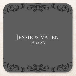 Graue und schwarze Swirl Gothic Wedding Rechteckiger Pappuntersetzer