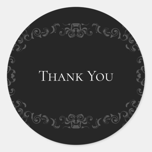 Graue und schwarze Swirl Gothic Wedding Runder Aufkleber (Vorderseite)
