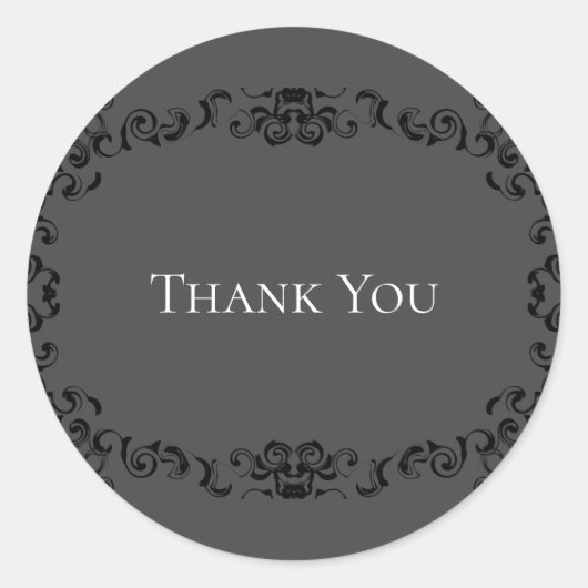 Graue und schwarze Swirl Gothic Wedding Runder Aufkleber (Vorderseite)