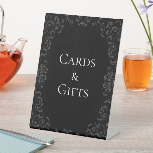 Graue und schwarze Swirl Gothic Wedding Sockelschild (In Situ)