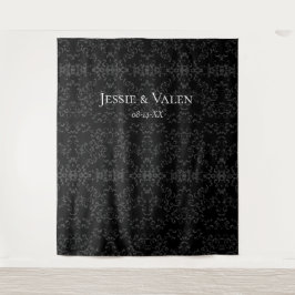 Graue und schwarze Swirl Gothic Wedding Wandteppich