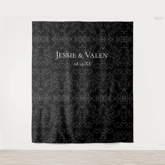 Graue und schwarze Swirl Gothic Wedding Wandteppich (Vorderseite)