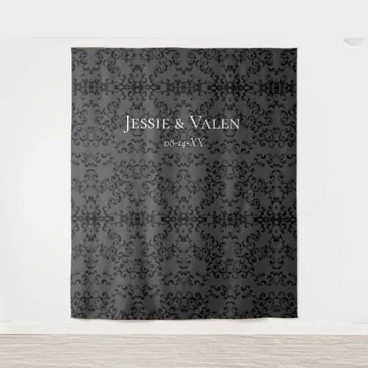Graue und schwarze Swirl Gothic Wedding Wandteppich (Vorderseite)