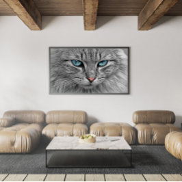 Graue und schwarze Tabby Katze mit schönen blauen  Poster