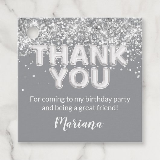 Graue und Silberne Gastgeschenke Geschenkanhänger (Vorderseite)