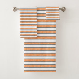 Graue und statisch-orange Streifen Badhandtuch Set