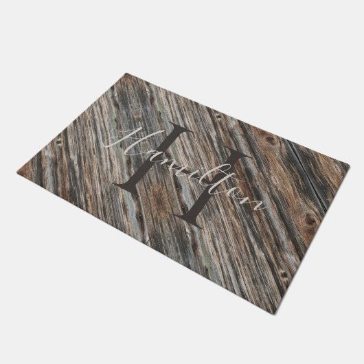 Graue und Tan Holz Design Door Mat HAMbWG Fußmatte (Schrägansicht)