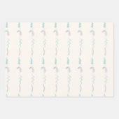 Graue und türkisfarbene Blumendoodles in Weiß. Geschenkpapier Set (Vorderseite 3)