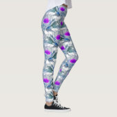 Graue und violette Blumenmuster Leggings (Rechts)