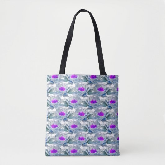 Graue und violette Blumenmuster Tasche (Vorderseite)