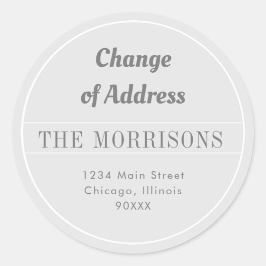 Graue und weiße Adressenänderung Runder Aufkleber (Vorderseite)