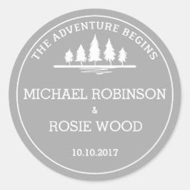Graue und weiße Adventure Hochzeitsticker Runder Aufkleber