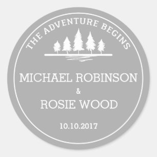 Graue und weiße Adventure Hochzeitsticker Runder Aufkleber