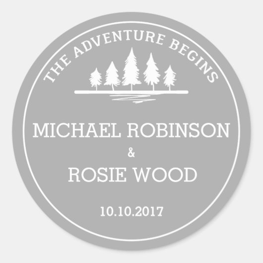 Graue und weiße Adventure Hochzeitsticker Runder Aufkleber (Vorderseite)