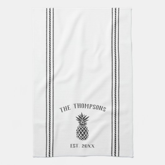 Graue und weiße Ananas Personalisiert Geschirrtuch (Vertikal)