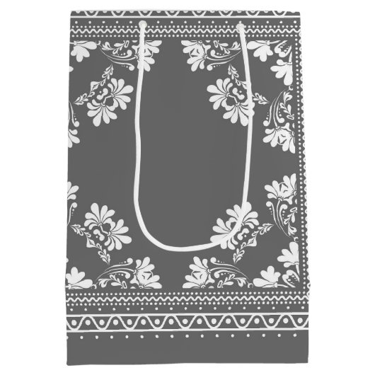 Graue und weiße Bandanna Medium Geschenktasche Mittlere Geschenktüte (Rückseite)