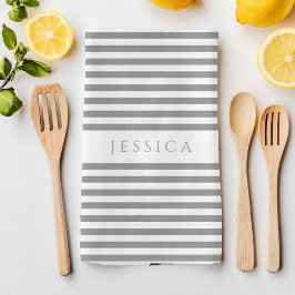 Graue und weiße Bauernhöfe Gestreiftes Muster Geschirrtuch