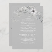 Graue und weiße Blume. Blumenhochzeit rustikal Einladung (Vorne/Hinten)